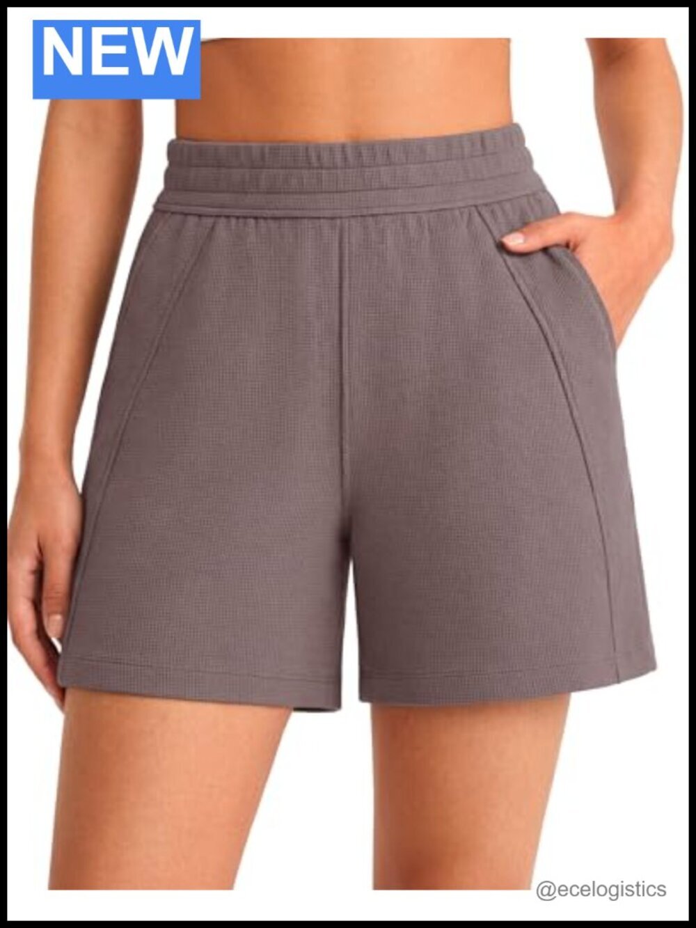 Waffle Knit High Waisted Athletic Shorts with Pockets 4'' Inseam